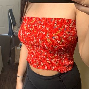 red floral tube top